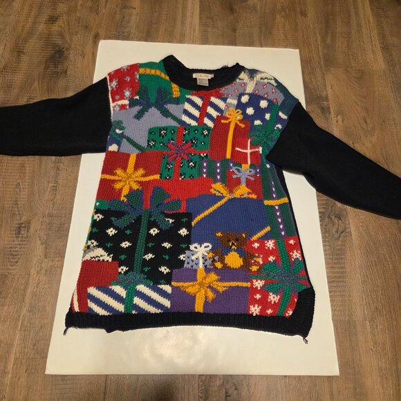 Talbot Christmas Ramie Black Sweater with Christmas Scenes  - Size Small - Picture 2 of 4